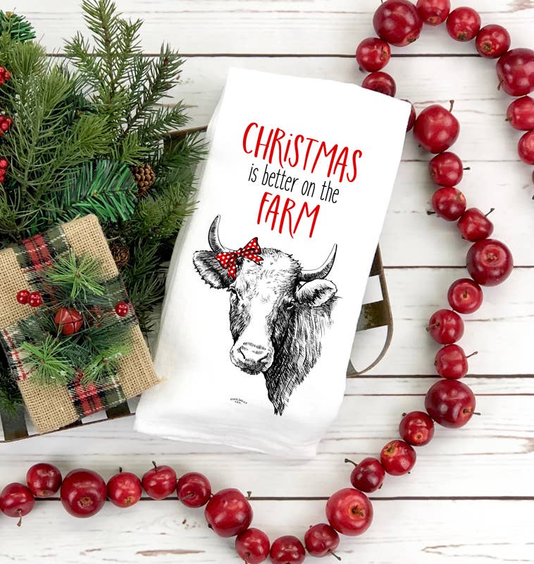 Christmas is Better on the Farm - Cow Flour Sack Towels