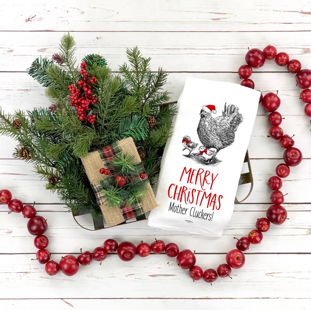 Merry Christmas Mother Cluckers - Chicken Flour Sack Towels