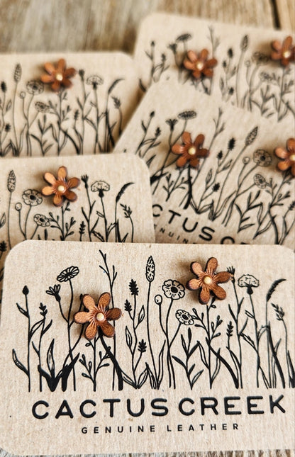 Wild Flower Genuine Leather Post Earrings