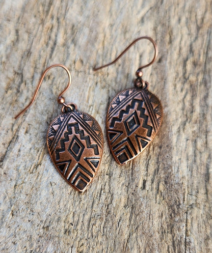 "Mia" Antiqued Copper Aztec Earrings