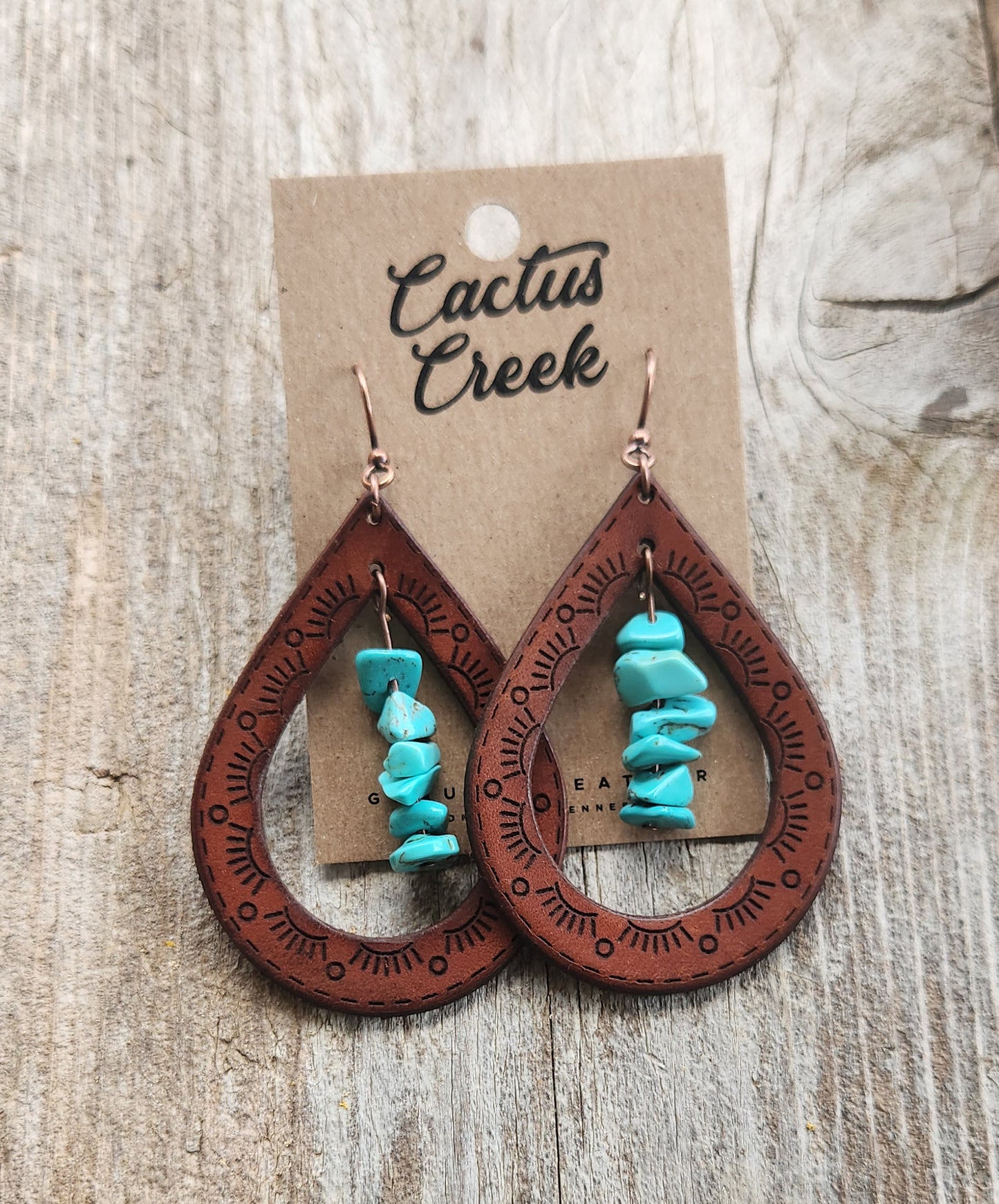 "Cassidy" Handmade Leather & Turquoise Chip Earrings