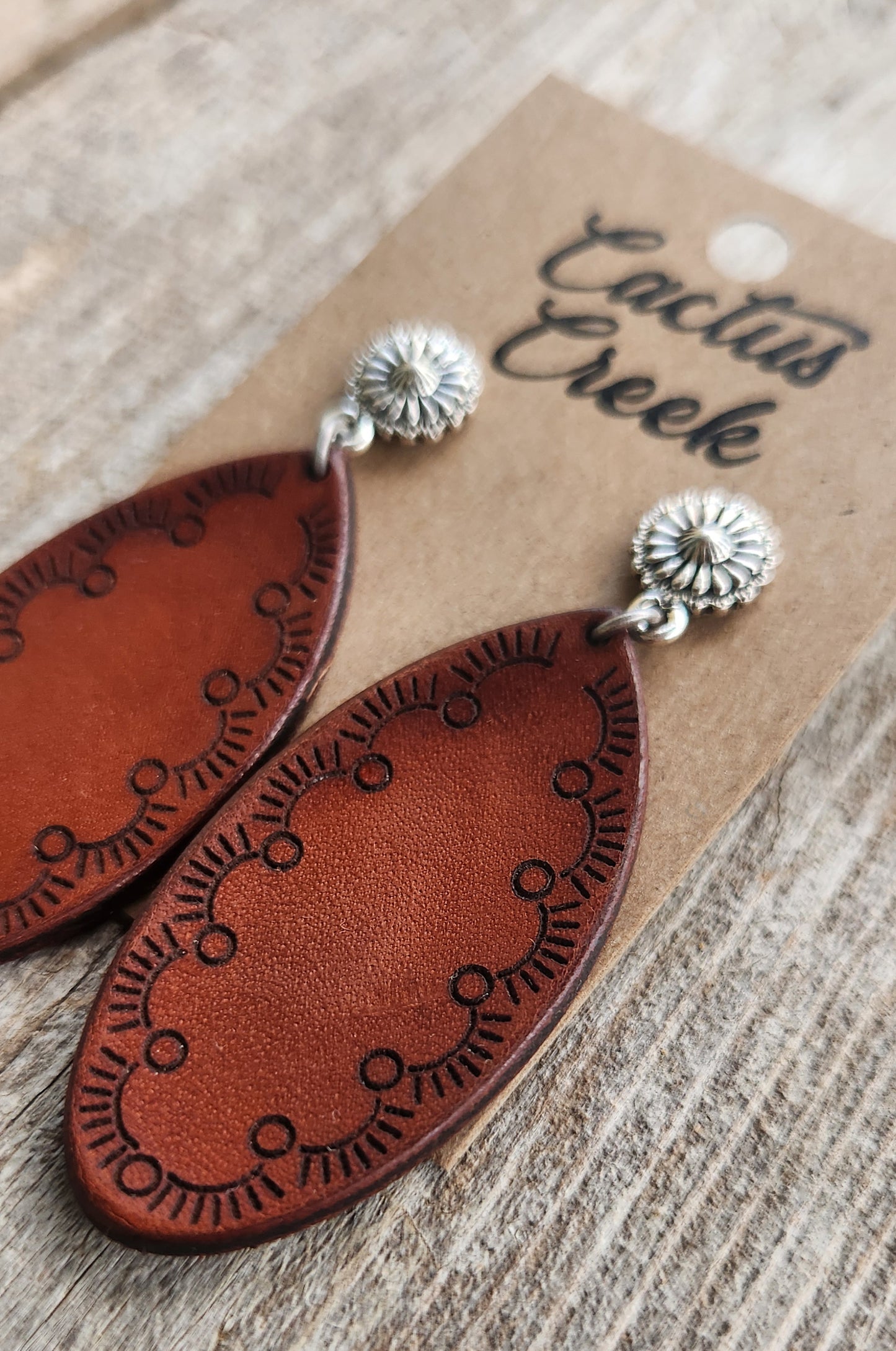 "Jessie" Handmade Tooled Leather Earrings