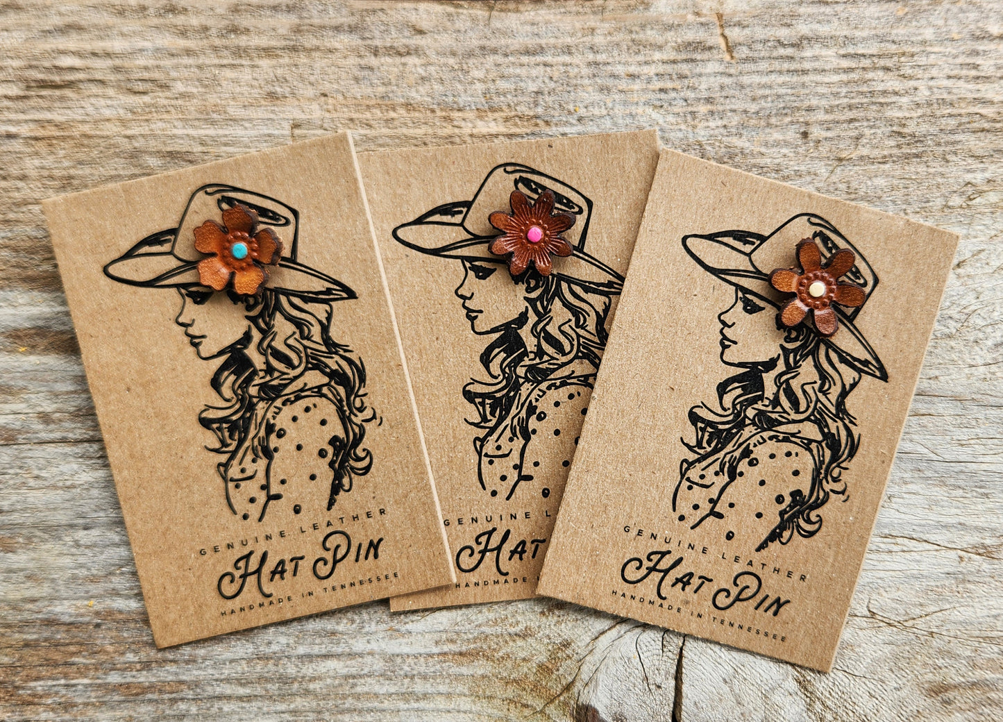 Genuine Leather Flower Hat Pins