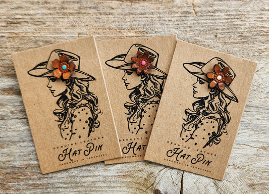 Genuine Leather Flower Hat Pins