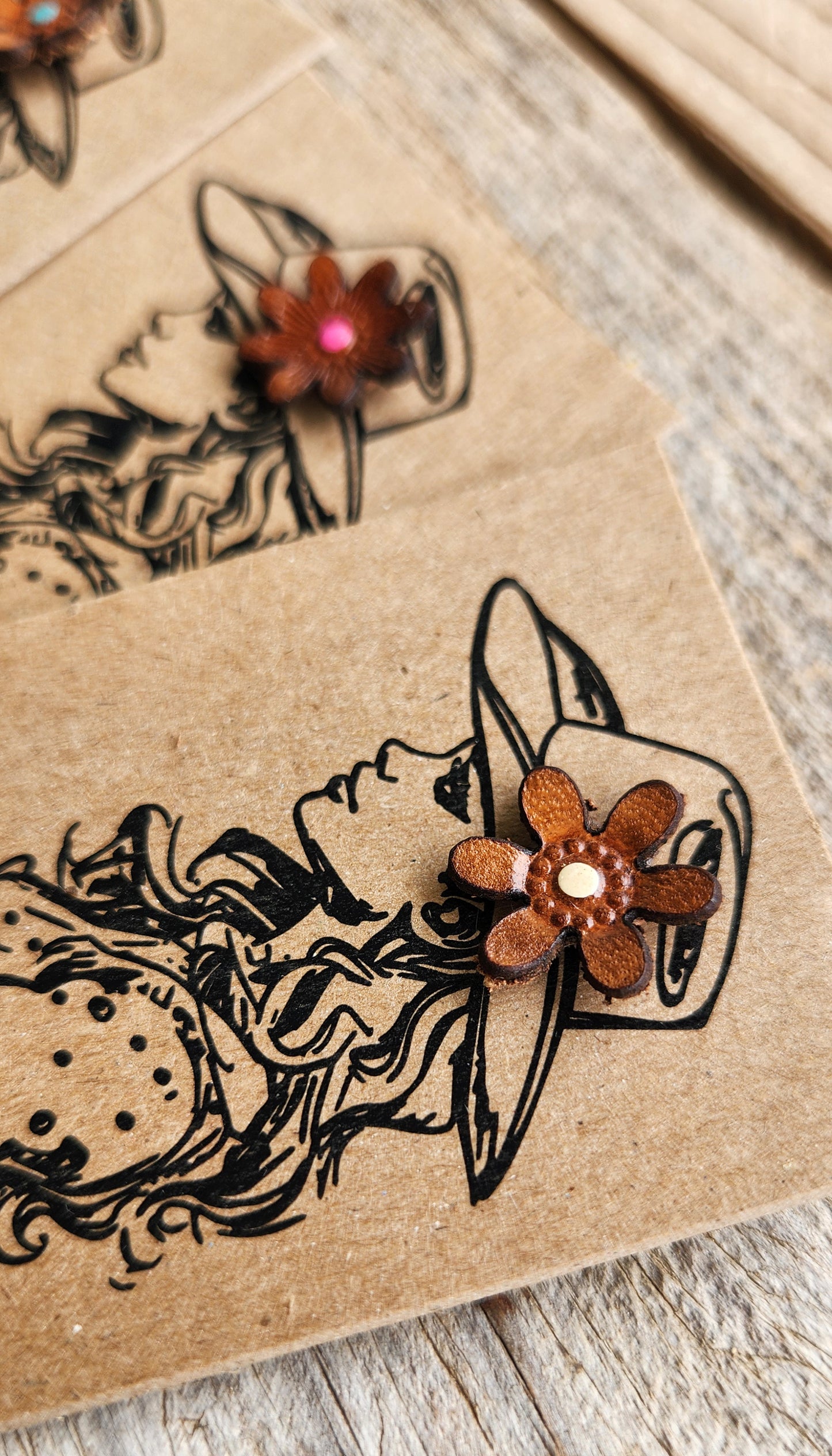 Genuine Leather Flower Hat Pins