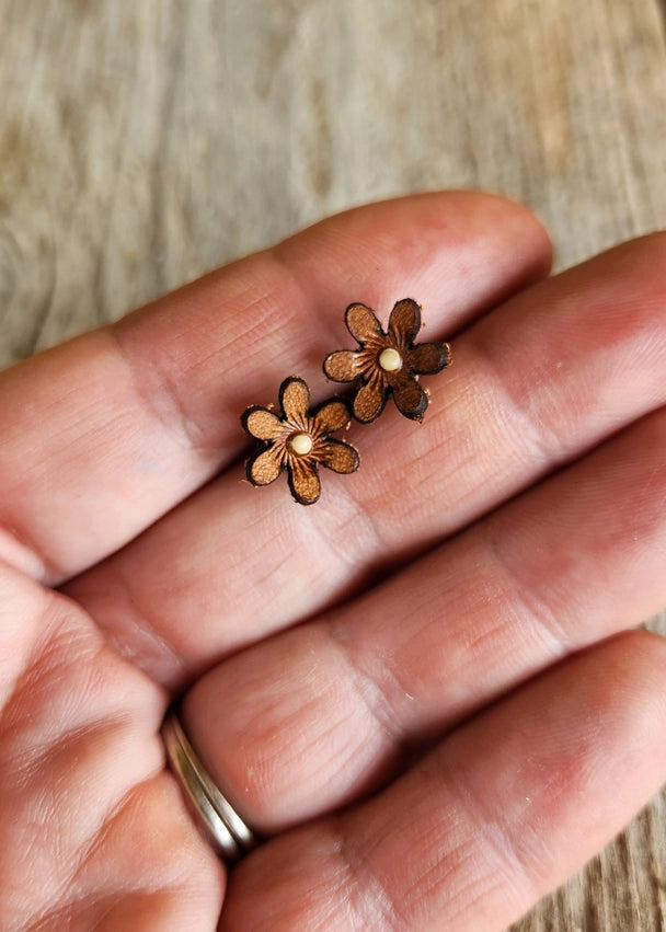 Wild Flower Genuine Leather Post Earrings