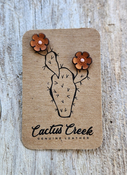 Cactus Flower Genuine Leather Earrings