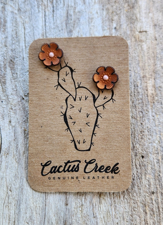 Cactus Flower Genuine Leather Earrings