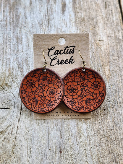 "Freida"   Handmade Tooled Leather Earrings