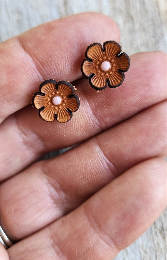 Cactus Flower Genuine Leather Earrings