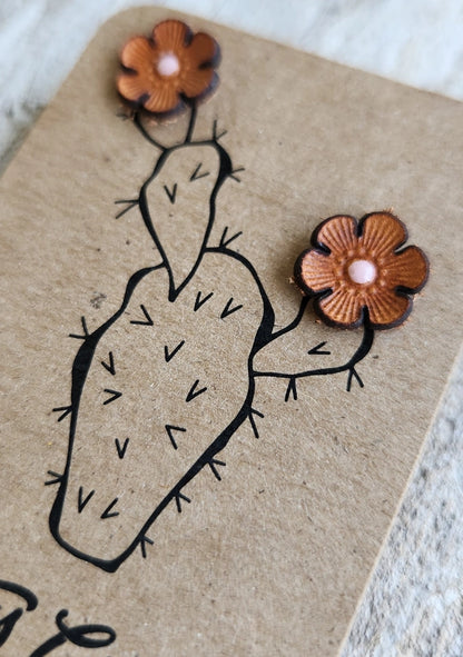 Cactus Flower Genuine Leather Earrings