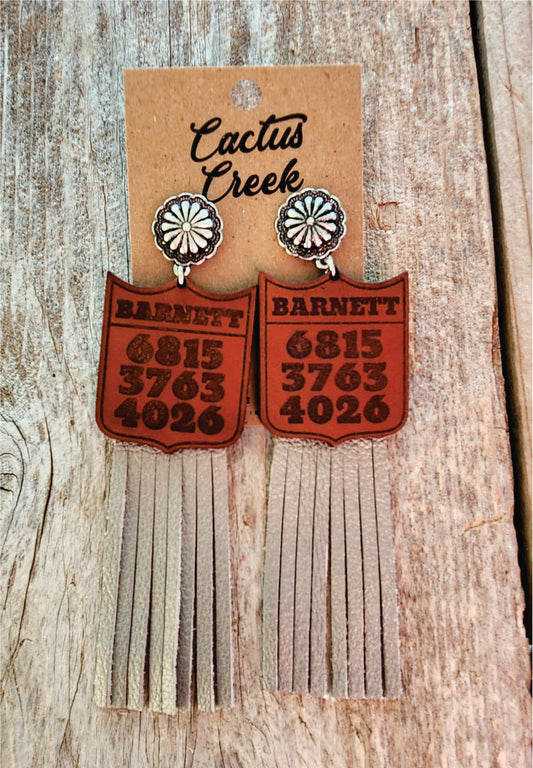 Customized Rodeo Number Earrings - Long Fringe