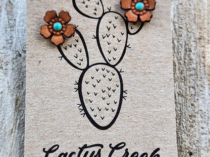 Western Rose Genuine Leather Earrings