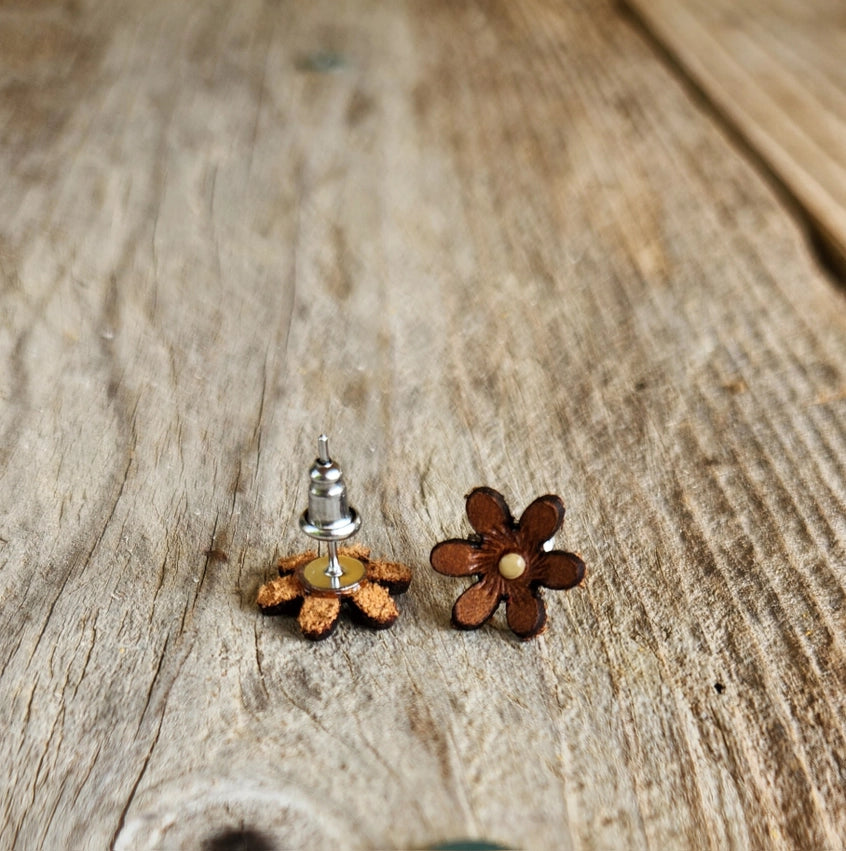 Wild Flower Genuine Leather Post Earrings