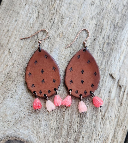 "Priscilla" Handmade Leather & Turquoise Chip Earrings