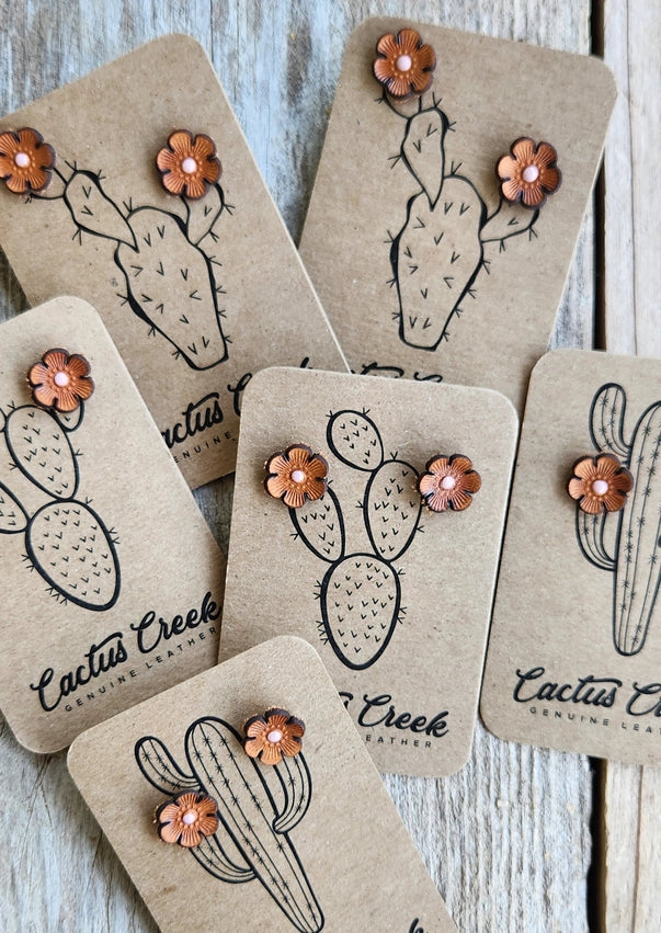 Cactus Flower Genuine Leather Earrings